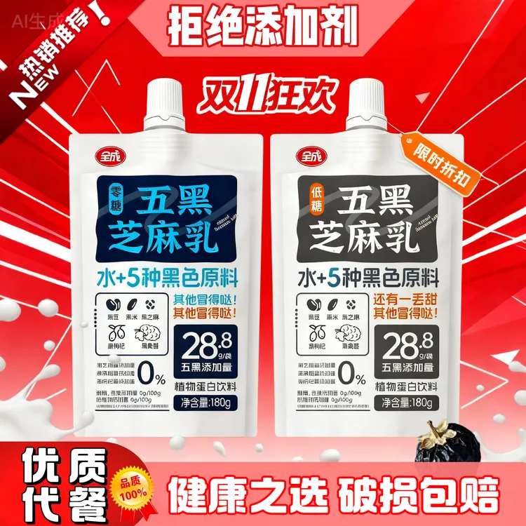 【液断搭档】全成五黑芝麻乳0糖低糖黑枸杞黑桑椹孕妇饮品营养早餐