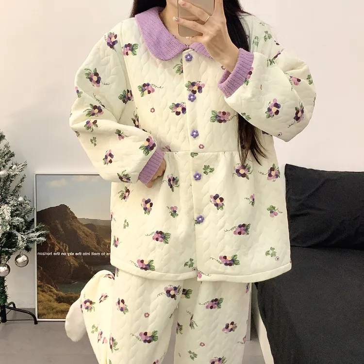 空气棉带胸垫月子服秋冬加厚大码产妇孕妇睡衣哺乳春秋产后家居服