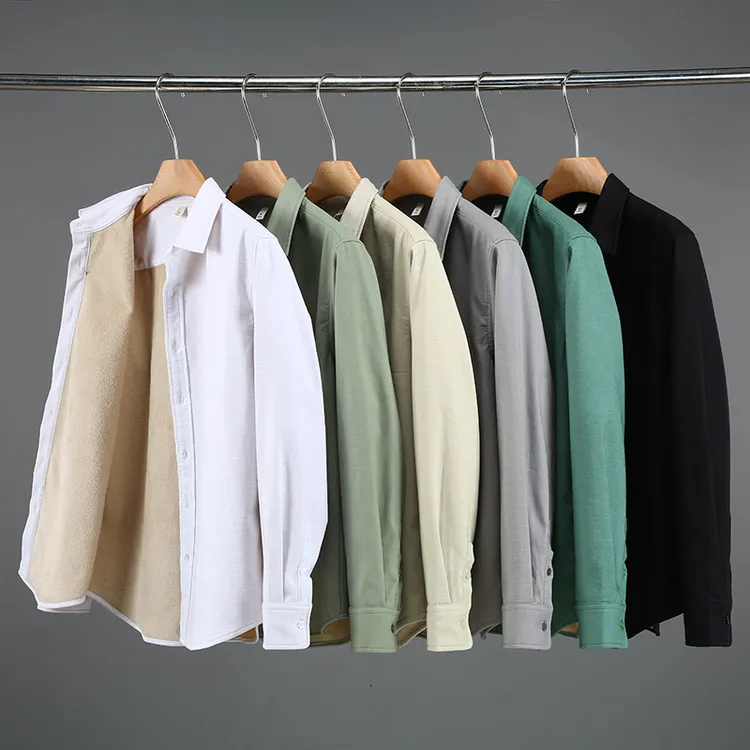 男装外套新款加厚加绒长袖翻领休闲衬衫男士百搭宽松青年保暖衬衣