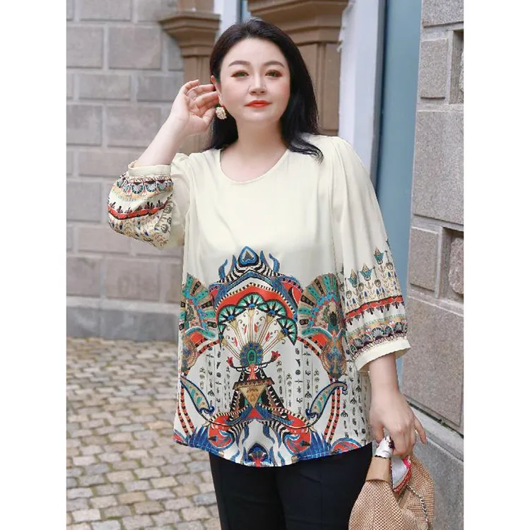 【粉墨登场】MsShe大码女装夏装优雅气质宽松七分袖小衫J~B2505012