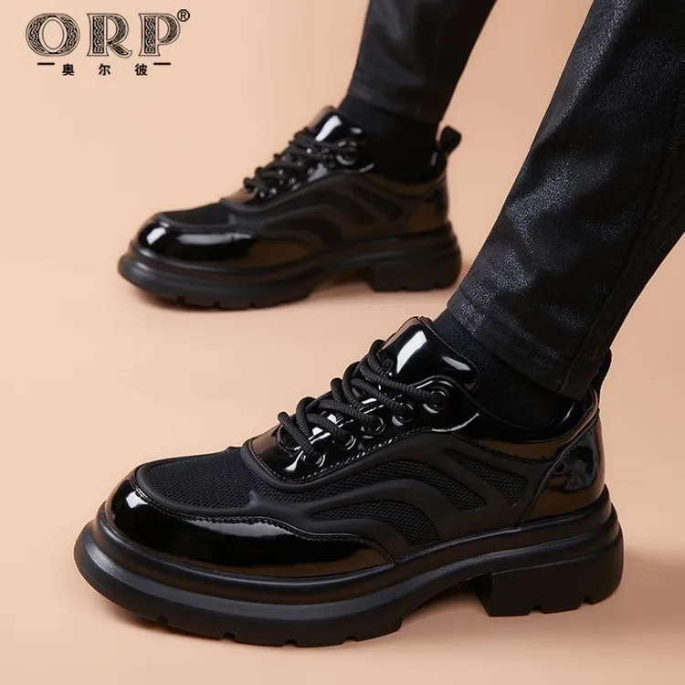 （夏季镂空）皮鞋男新款休闲运动厚底增高商务英伦时尚百搭潮流男鞋