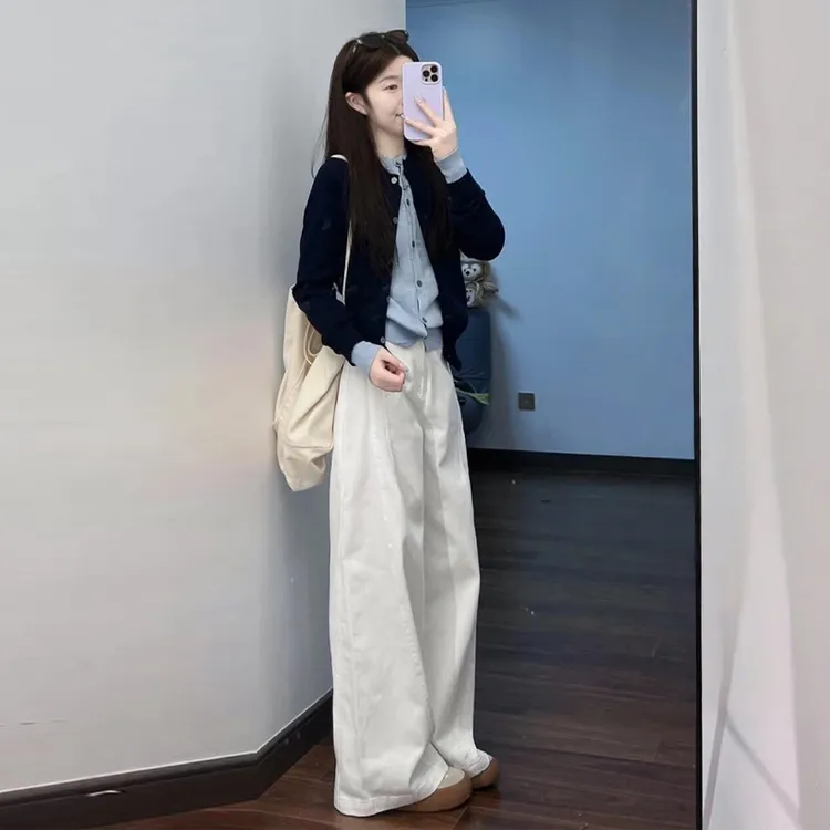 法式慵懒时尚套装女2026春秋新款假两件针织长袖毛衣阔腿裤两件套