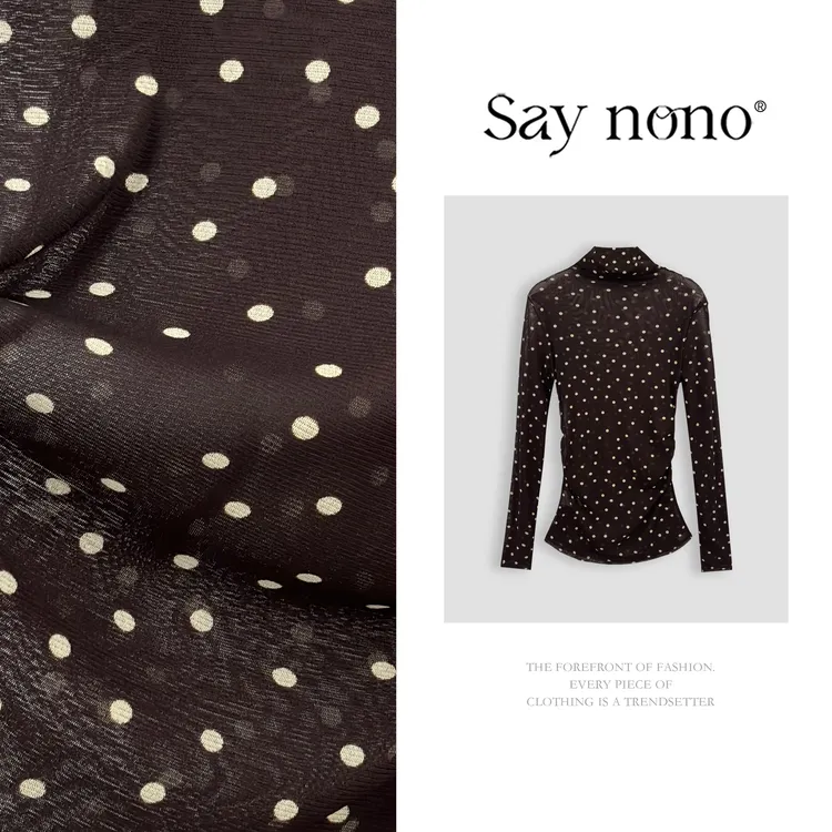 懒猫nono│Saynono时尚复古波点堆领设计感印花网纱上衣T恤X08051F