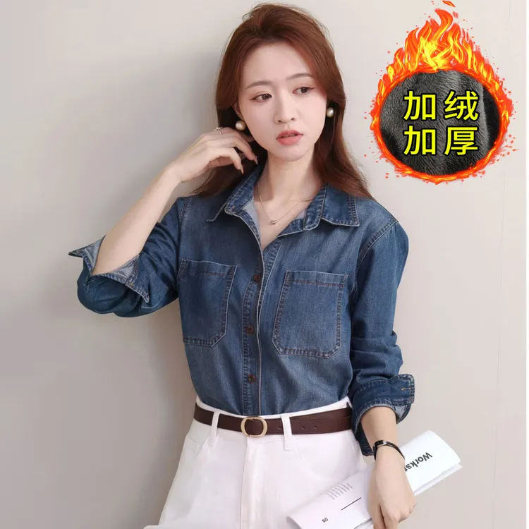 马骝渐变2025年软牛仔衬衫新款春秋复古口袋外套叠穿百搭简约上衣
