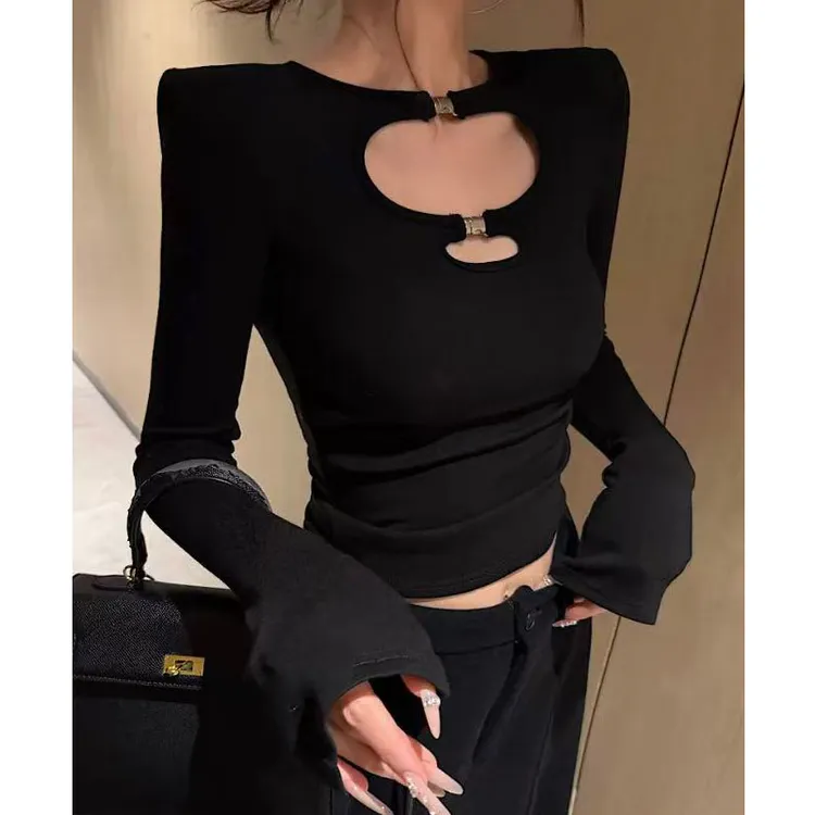 多种穿法秋季新款性感镂空内搭长袖t恤女辣妹纯欲上衣别致打底衫