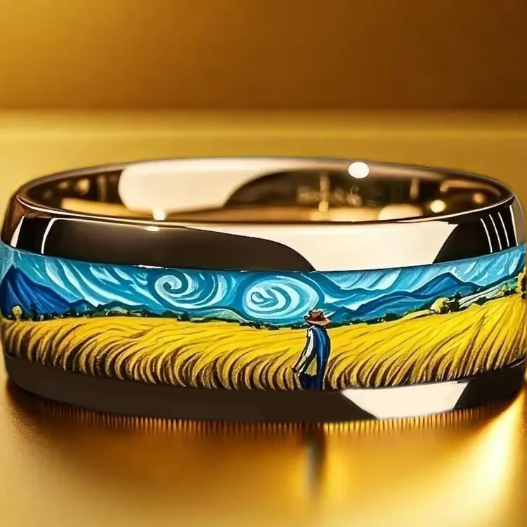 钛钢戒指 梵高艺术戒指小众设计情侣百搭高级感时尚指环潮流配饰