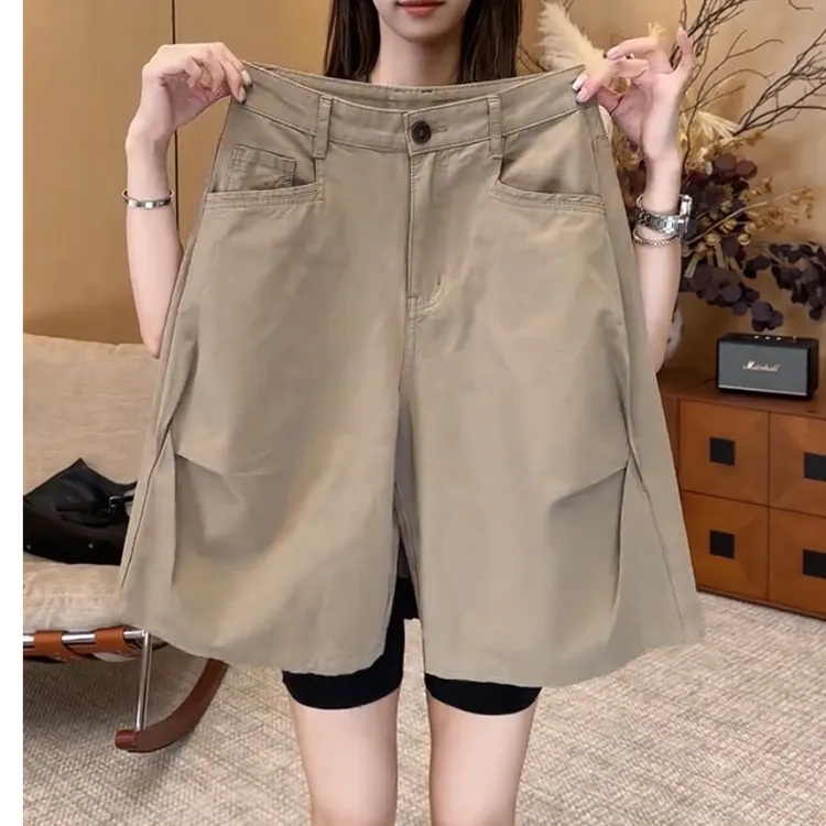 艾塔莉夏季女纯色薄款休闲短裤简约风高腰韩版休闲五分裤时尚宽松