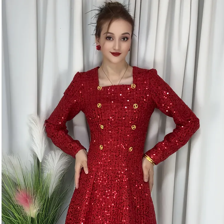 {格美尼}13小香风显瘦连衣裙长袖裙子