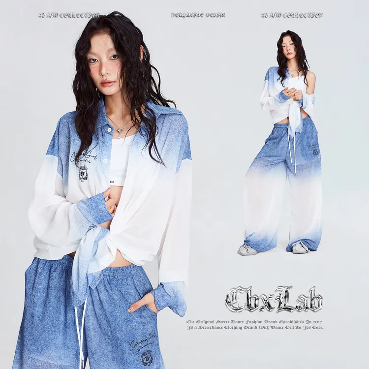 【达人专属】CBXLAB《水系飘柔 雪纺工艺》渐变网纱衬衫蓝白长袖宽松