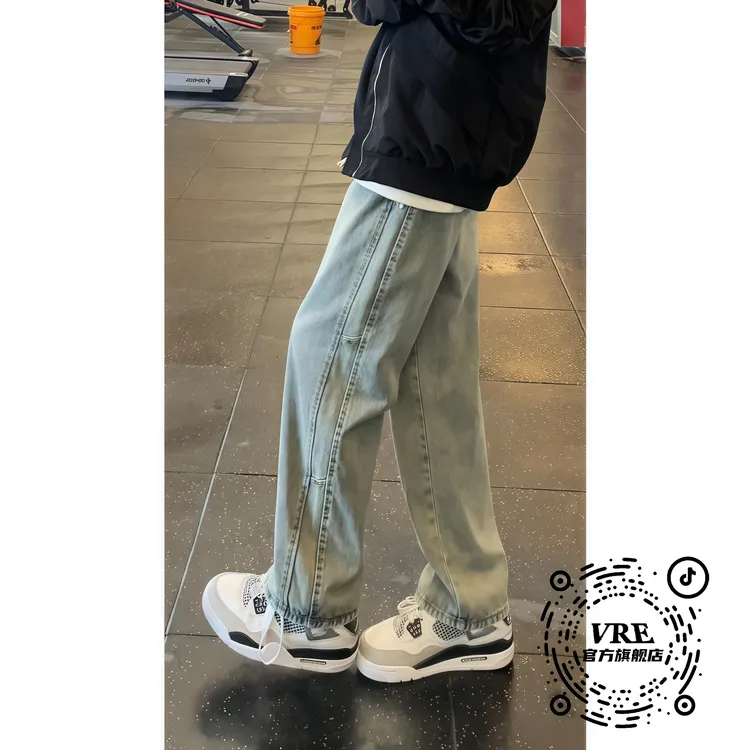 爆款牛仔裤男款男士阔腿穿搭潮牌高街显瘦百搭直筒裤直筒牛仔穿搭