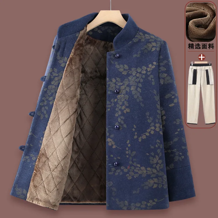 奶奶秋冬装外套妈妈翻领加绒冬季上衣新款中老年人妈妈春装衣服女
