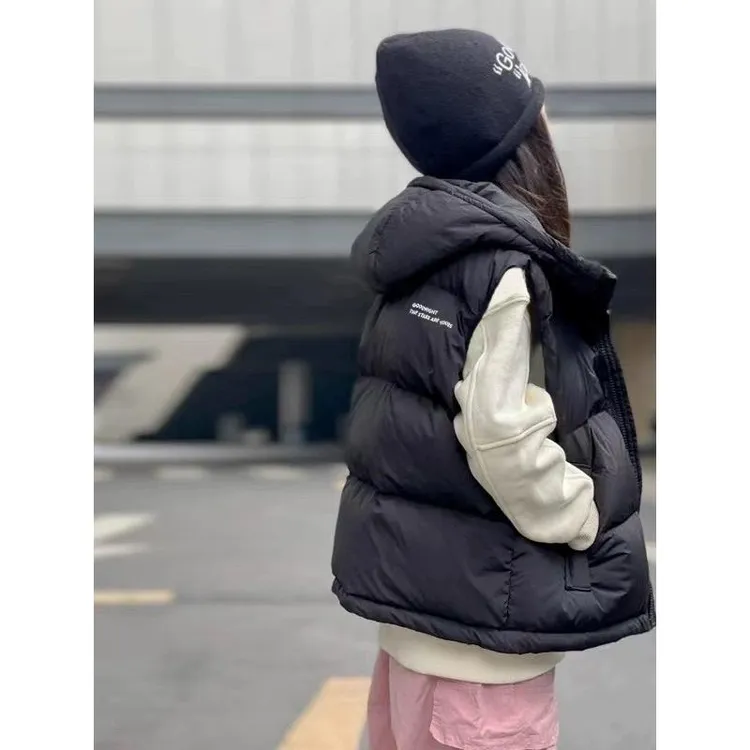 女童连帽马甲女孩2025新款秋冬款羽绒棉马甲外穿中大童外穿坎肩连