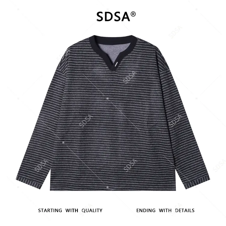 SDSA男士秋冬新款痞帅男装拼接撞色条纹领卫衣百搭时尚套头上衣