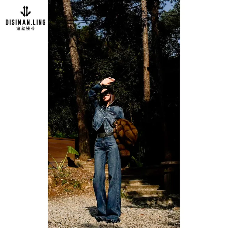 【迪丝嫚苓】100%纯棉蓝色牛仔套装显瘦气质时尚休闲秋冬小众高级感
