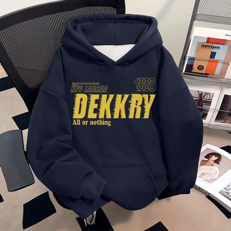 Dekkry潮牌美式个性字母设计高级感秋冬季连帽卫衣加绒男女款上衣