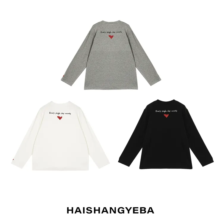 【海上叶爸】新款2025秋冬百搭粘胶圆领宽松后背字母长袖T恤