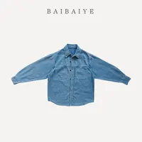 简约气质翻领单排扣双口袋牛仔外套【BAIBAIYE】Z25FW139
