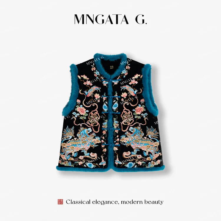 MNGATA G.宫小妍【新中式·麒麟】真丝苏绣盘金新中式马甲5081550