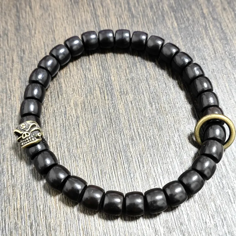 非金属木质手链 原创天然椰蒂直切单圈手串5.7*7mm佛珠盘玩复古