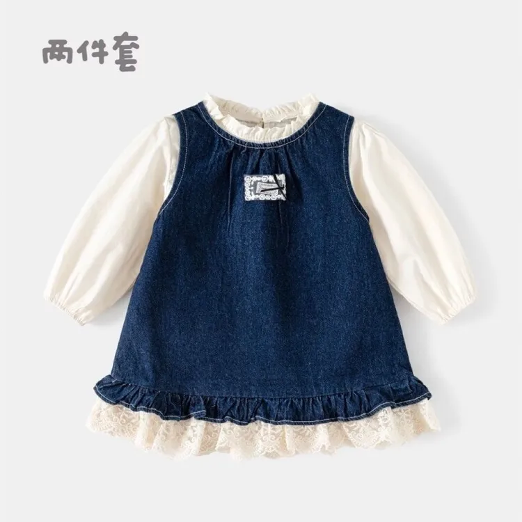 女童牛仔连衣裙秋装2025新款儿童公主裙小女孩洋气宝宝衬衫两件套