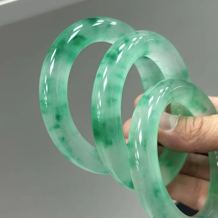 高冰胖圆飘花圆条手镯