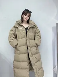 90白鹅绒冬季新品欧货女装 LIHUA连帽后字母长袖长款过膝羽绒服