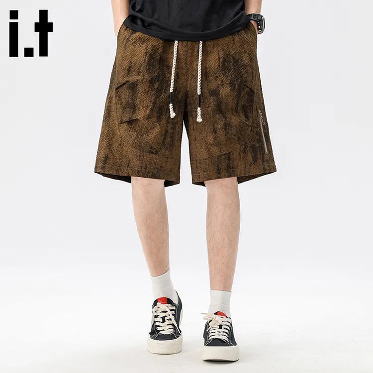 it :CHOCOOLATE扎染冰丝休闲短裤男士2025新款夏季大码宽松五分裤