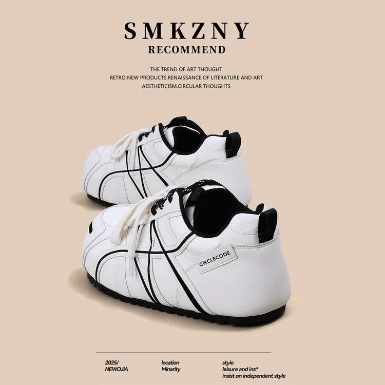 米黑复古德训鞋女增高面包鞋系带真皮休闲板鞋运动鞋轻便阿甘女鞋