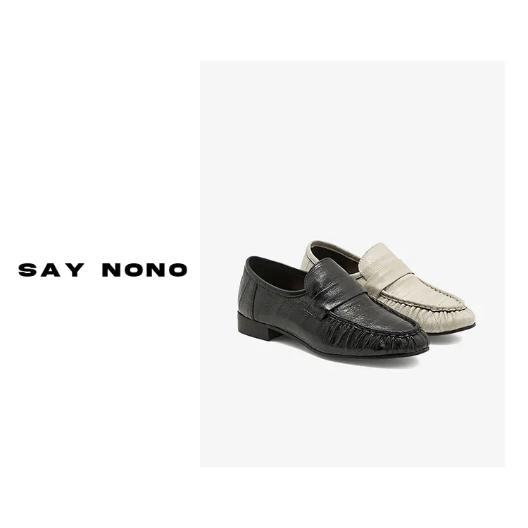 Say nono 鳗鱼 时尚真皮软底软面乐福鞋跟高2.5cm