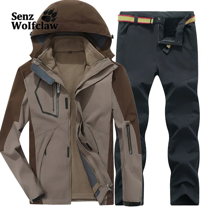 senzWolfclaw户外冲锋衣男三合一两件套装秋冬加绒加厚登山服情侣