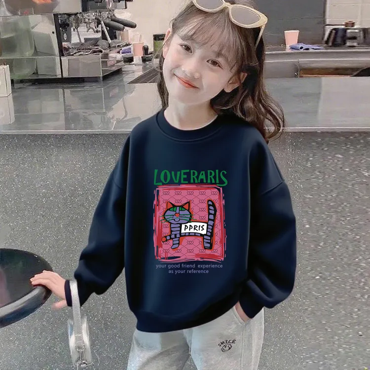 女童卫衣2025秋装新款中大童儿童洋气长袖加绒加厚设计感上衣爆款