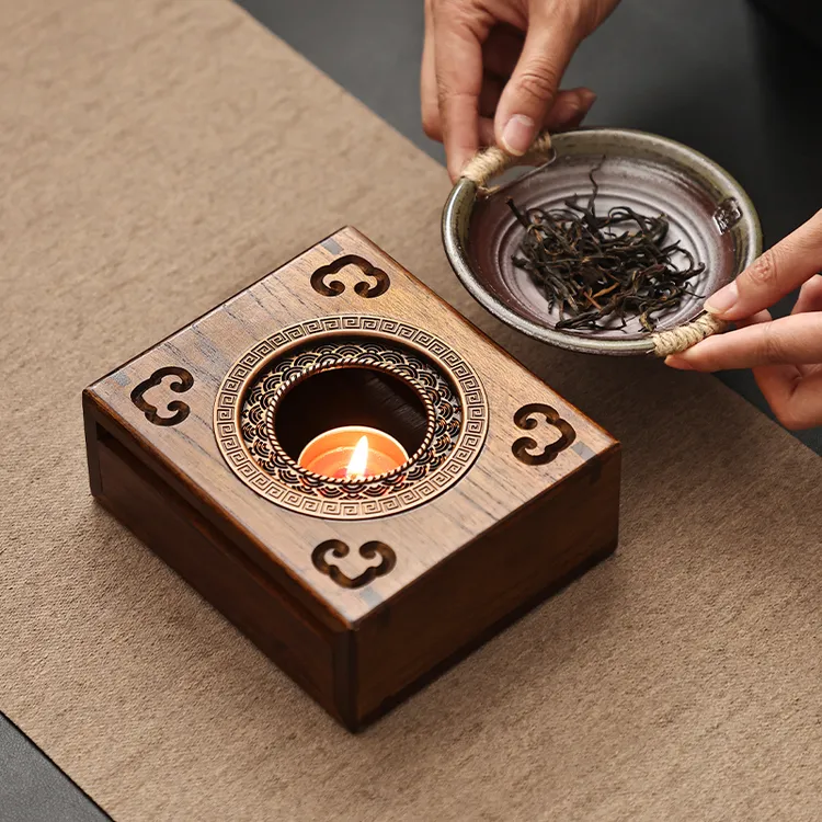 异丽柚木温茶器实木煮花茶底座餐厅围炉煮茶保温蜡烛火炉烘茶叶