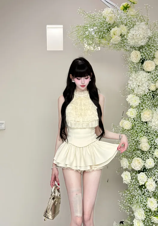 【精选优品】新款纯欲风挂脖lolita显瘦短裙套装25483+25417-2