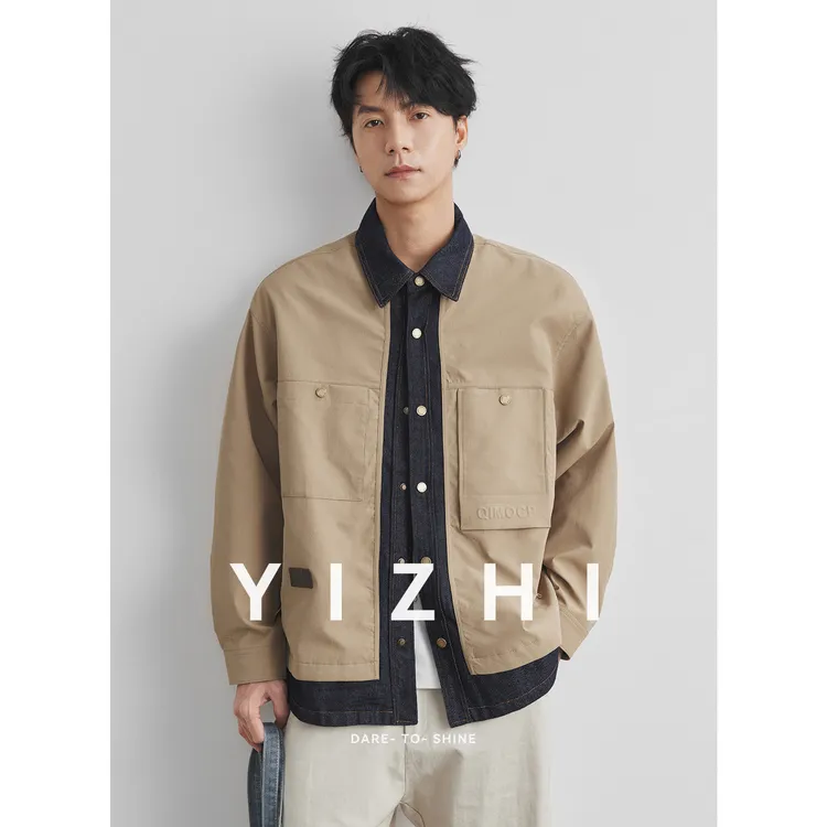 亦止『叠装境』春秋季新款复古工装夹克男美式假两件衬衫领休闲外套