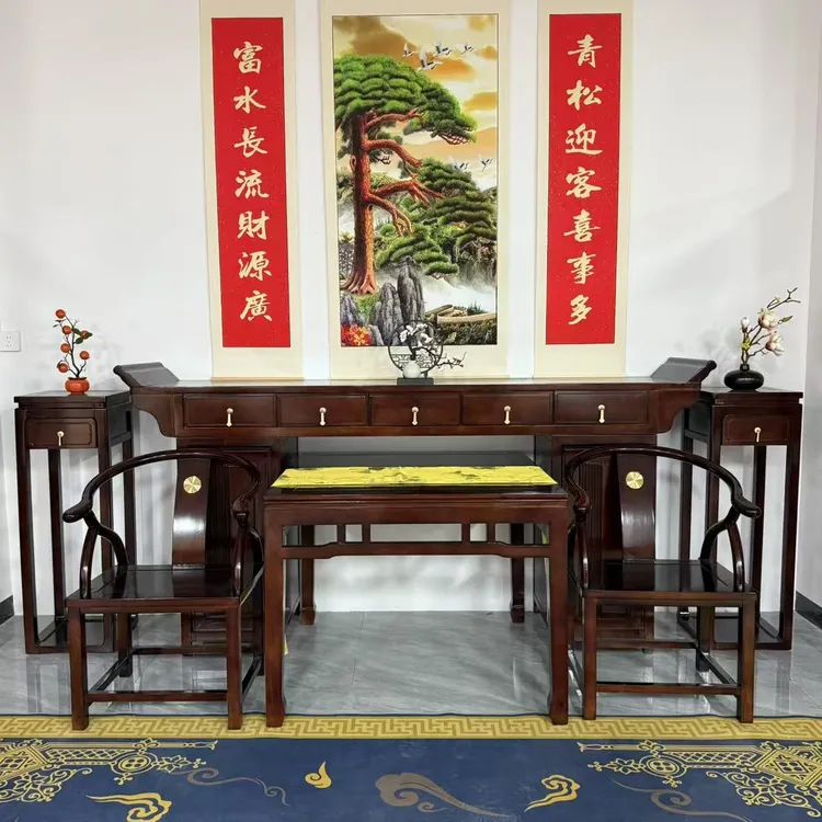 新中式中堂六件套农村自建房适用全实木半榫卯结构