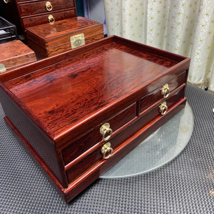 赞比亚血檀收纳柜，全独板满水波纹整料出精品花纹40/29/15