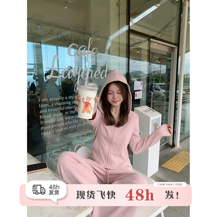 陳文文xenl【轻氧少女】新款韩系运动休闲卫衣外套阔腿裤两件套0084