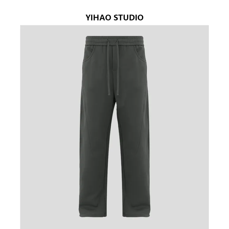 冬季新款男士立体弯刀卫裤宽松时尚舒适百搭磨毛加绒保暖加厚长裤