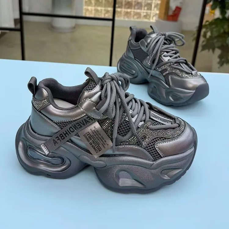 欧货厚底老爹鞋女潮ins2025早秋新款百搭增高带钻秀气休闲运动鞋