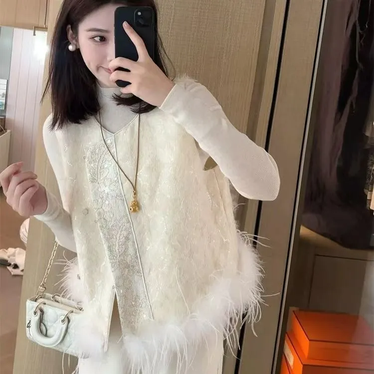 多巴胺香风中式国风亮片马甲女2025新款气质拼接宽松百搭背心