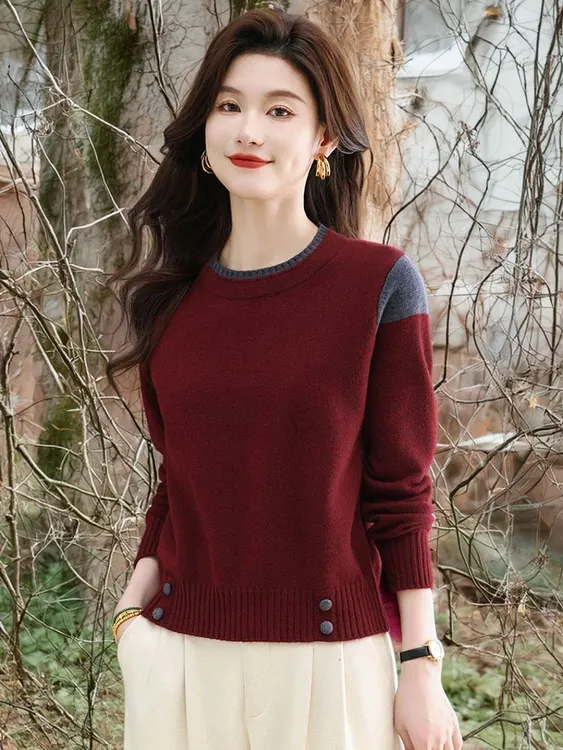 100%纯羊毛小个子中年妈妈装毛衣女士打底羊毛衫秋冬2025新款上衣