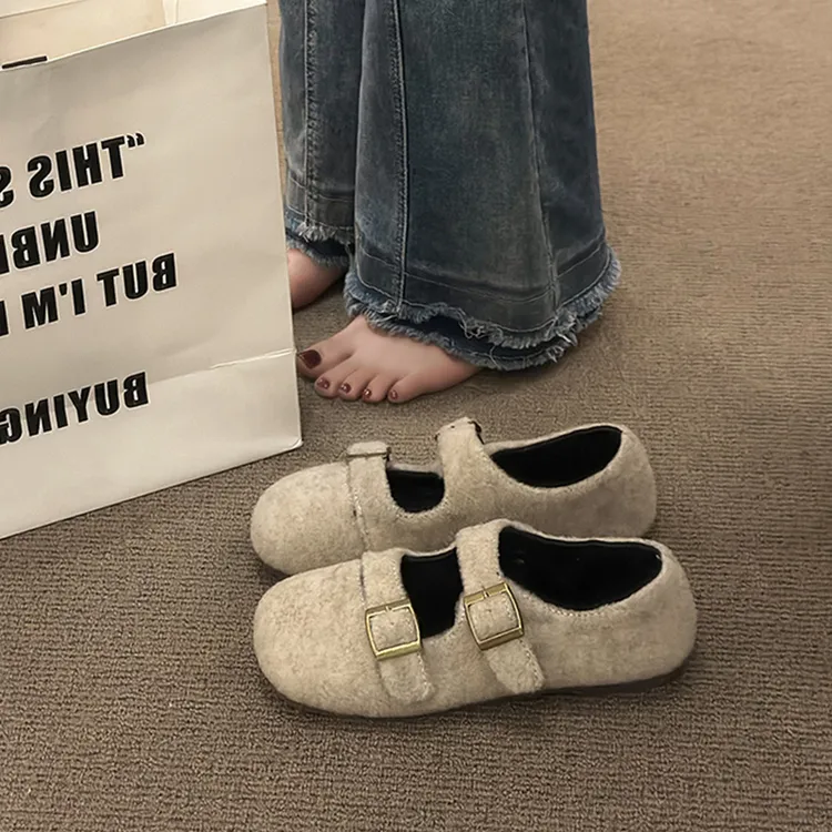 森系复古圆头金属扣勃肯单鞋2025年春季新款简约一脚蹬通勤豆豆鞋