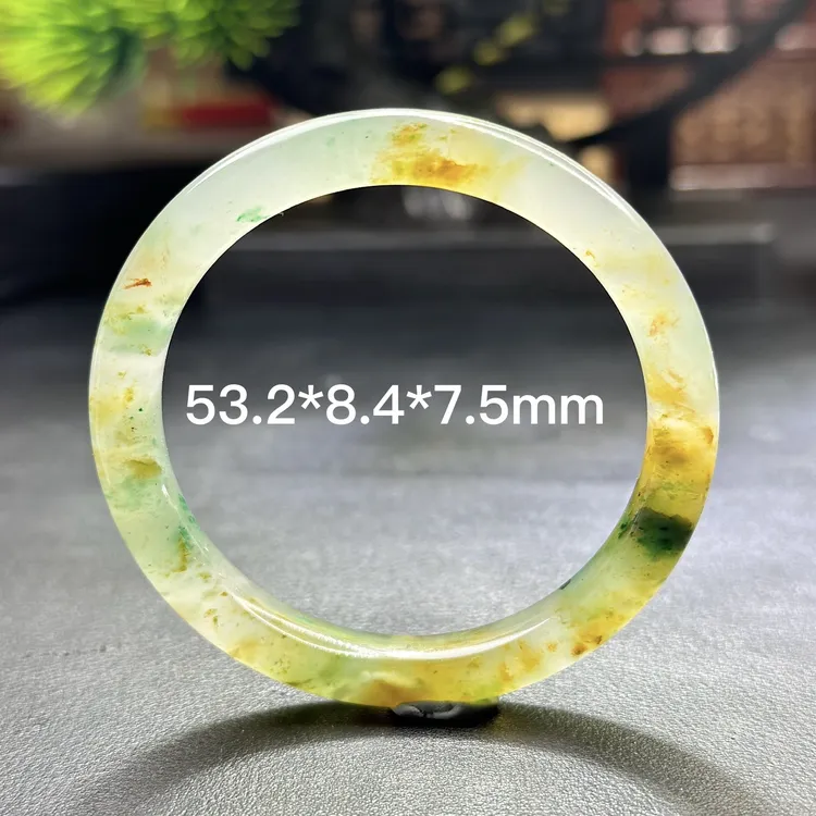 52.3正圈黄加绿非洲翠天然石英质玉特色手镯整体干净带证书返运费