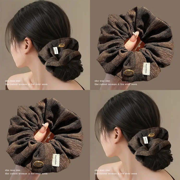 秋冬美拉德缎面格子丸子头大肠发圈女高级感肥肠头绳头花头饰发饰