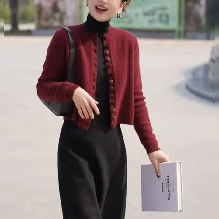 100%正品撤柜羊毛衫彩扣针织开衫秋冬季新款长袖外套女款彩扣刺绣