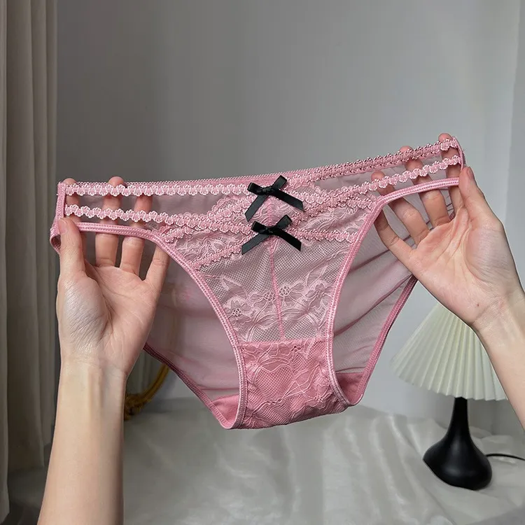 小甜娇妹蕾丝性感舒适镂空交叉蝴蝶结网纱有货棉裆内裤三角裤少女