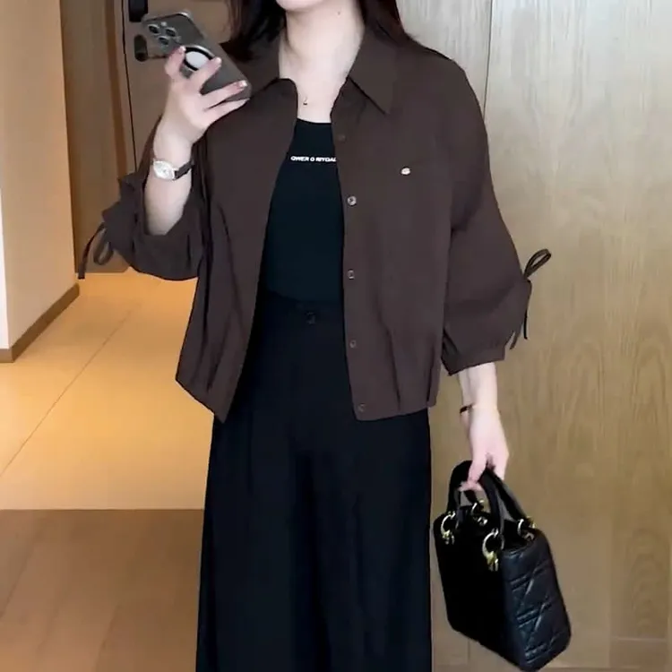 (有运费险）时尚通勤休闲风衬衫外套女秋季新款百搭气质遮肉短外套