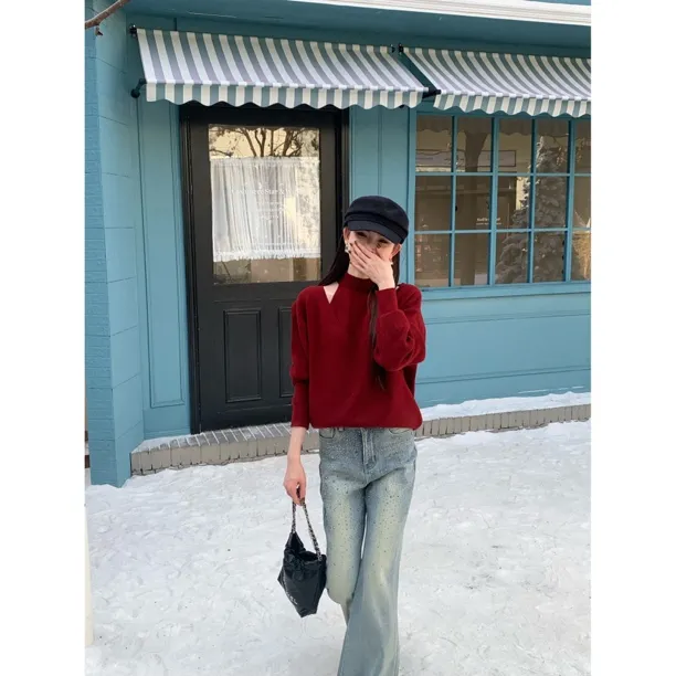 赵小小【玫瑰礼记】H-99186 纯色套头针织衫打底毛衣+背心两件套女