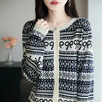 【葛行长定制】重工编织精纺羊毛长袖针织开衫复古提花外套女NSY079