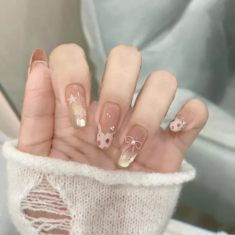 纯手工穿戴甲脏脏粉豹纹奶呼呼氛围感蝴蝶结甜美风美甲穿戴甲片